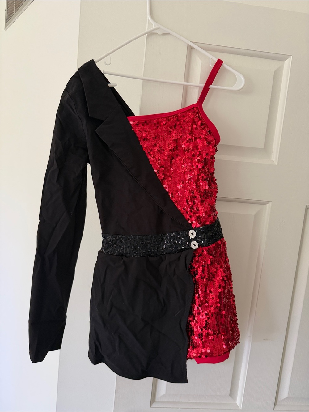 Weissman Red Sequin & Black Asymmetric Dance Costume